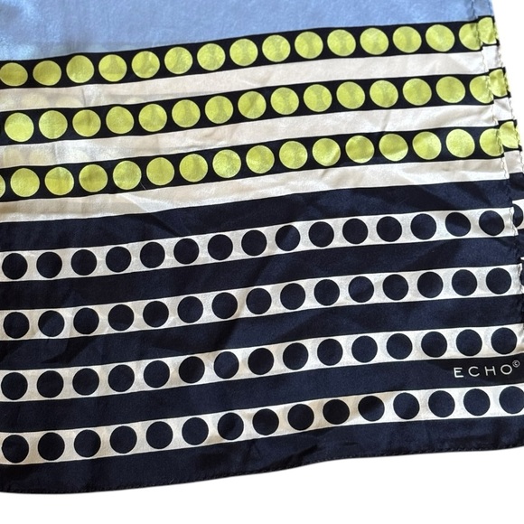 Vintage Echo Silk Scarf Light Blue, Lime Green, Navy Blue & White Rectangular - Picture 6 of 8